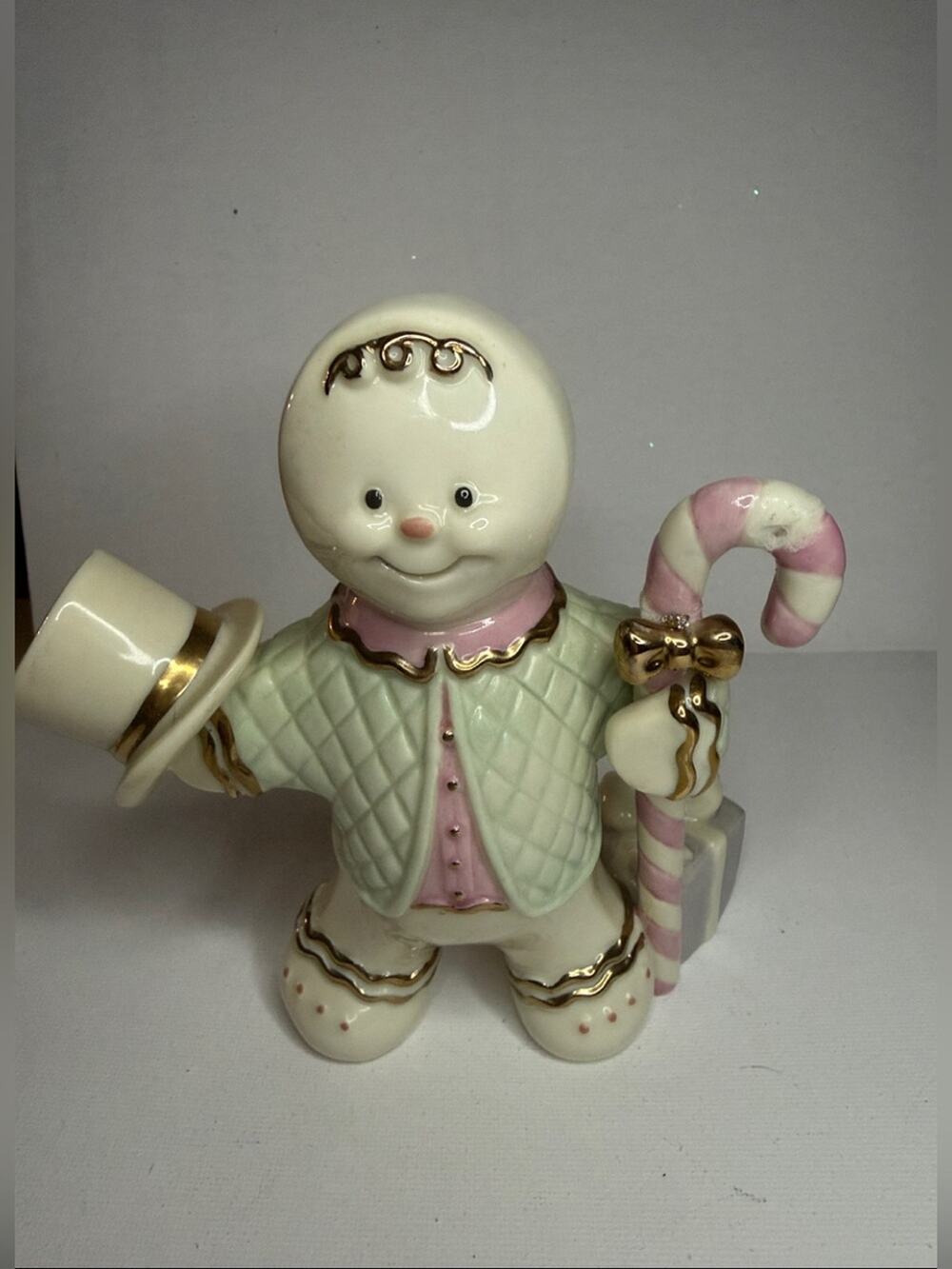 Lenox Pastel Gingerbread Figurine with Pink Candy Cane